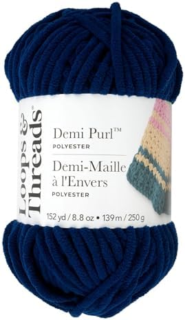 Loops & Threads Demi Purl Yarn – Super Bulky 100% Polyester, Soft Plush Chenille Yarn for Knitting & Crochet, Ideal for Blankets, Hats, Scarves & Crafts, Navy Peony