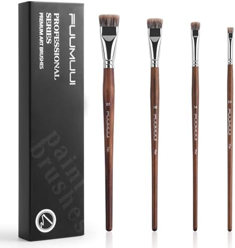 Fuumuui Professional Paint Brush Set, 4Pcs Natural Badger Hair with Flat Shape Blending Mop Oil Paint Brushes for Acrylic Painting Oil and Gouache