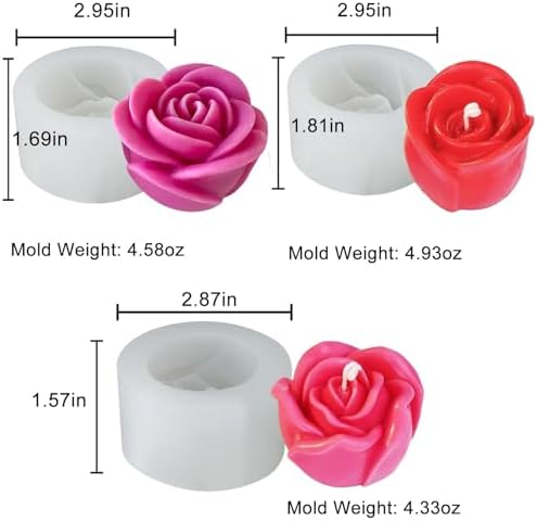 3 PCS 3D Rose Silicone Molds,3D Flower Candle Mold Soap Candle Resin