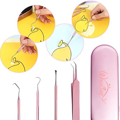 Whaline Vinyl Weeding Tools Set of 4, Precision Stainless Steel Weeder Kit with Case, Includes Scraper, Hook, Spatula, Tweezers for Silhouette Cameo, Lettering & Paper Craft (Pink)