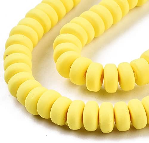 Beadthoven 10 Strands 6mm Vinyl Clay Heishi Beads Yellow Rondelle Flat Round Disc Polymer Clay Beads Loose Handmade Spacers for DIY Necklace Surfer Bracelet Jewelry Making Supplies 3mm Thick