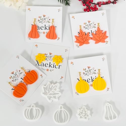 Xaekicr Fall Leaf Pumpkin Polymer Clay Cutters Set – 5 PCS Autumn Clay Earring Cutters for Jewelry Making – Polymer Clay Molds & Clay Tools for Fall DIY Crafts