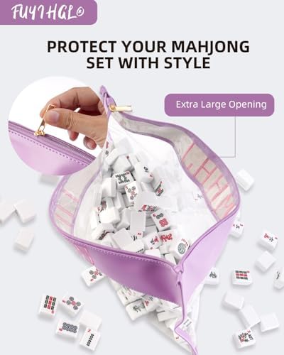 Purple Mahjong Tiles Bag with Zipper - Up to 166 Tiles