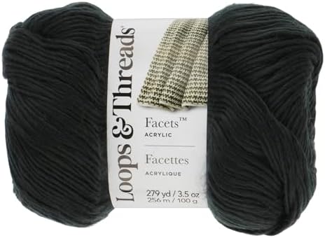 Loops & Threads Facets Yarn - Yarn for Knitting, Crochet, Weaving, and Arts & Crafts - Black, Acrylic, 3.5 oz