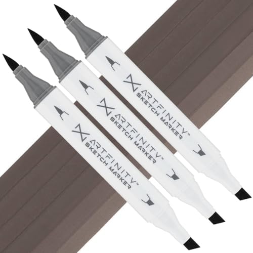 Artfinity Sketch Markers - Set of 3 - Warm Gray 6 WG6, Vibrant, Professional, Dye-Based Alcohol Markers for Artists, Drawing, Travel, & More