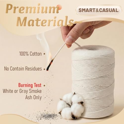 SMART&CASUAL 700 Feet 100% Cotton Butcher Twine String 2mm Food-Grade Cooking Twine for Kitchen Roasting Turkey Sausage Meat Prep Baking Crafts Crocheting Gift Wrapping Gardening