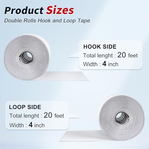 4 Inch x 20Ft Hook and Loop Strips with Adhesive, Double Sided Self Adhesive, Nylon Self Tape for Home Office School and Crafting
