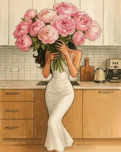 ZRIZQ Paint by Numbers Kit for Adults Beginner,Woman with Flowers,16X20