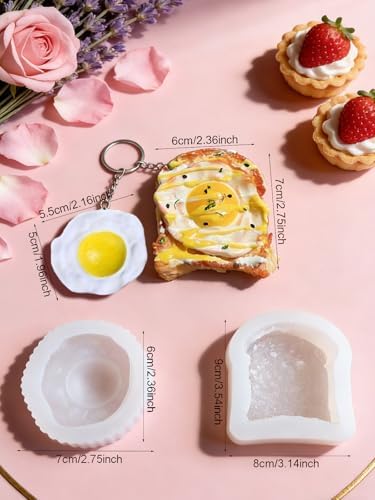 3D Toast Bread Silicone Mold & Fried Egg Fondant Mold, Non-Stick Food Shape Candle Moulds for Chocolate, Resin, Soap | Cute Bread Molds for Baby Shower & Birthday Party DIY Crafts‌ (Toast)