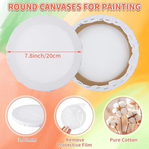 JMIATRY 10PCS Round Canvases for Painting 8 Inch, Circle Canvas Boards