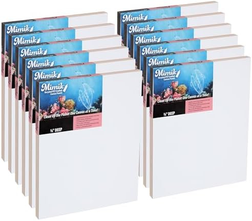 Creative Mark Mimik Recycled PET Cradled Canvas Panel 3/4" Depth - 6x8 Pack of 12 - Medium-Textured Painting Board for Eco-Conscious Artists, 14.11 oz Triple-Acrylic-Primed Weight Mounted Canvas