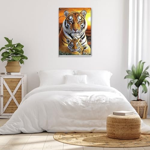 Bowetile Framed Paint by Numbers Tiger for Adults Beginners, Adults' Paint-by-Number Tiger Kits, Easy Adult Paint by Number Kits on Canvas, Acrylic Animals Number Painting for Home Decor, 8x12in