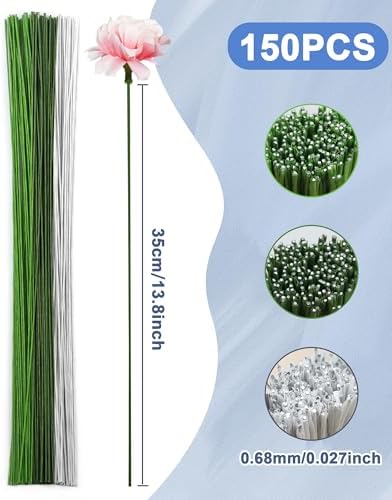 150 PCS FIVEIZERO 26 Gauge MixColor Floral Wire Stems for Artificial Flower Making,Florist Wire,Flower Wires for Crafts,Alambre para Flores for Wreaths, Flower Arrangements and DIY Projects