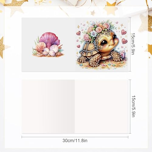 antor 6 pcs Diamond Art Painting Greeting Card Kits, Animal Cute Turtle Design Irregular Shapes Diamond Art Fine Glitter Greeting Cards with Envelopes, Clay Glue, Pen, and Bead Bag for Creative Gifts
