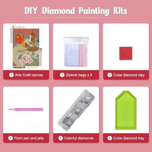 GEWOUVIN Vintage Poker Diamond Art Kits for Adults, Diamond Painting Kit Adults for Beginners, Round 5D DIY Dimond Art,Full Drill Painting Kit Art and Crafts for Adults Home Wall Decor【11.8x15.7inch】