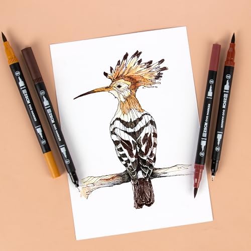 Brown Duo Tip Marker Pens, 12 Fine & Brush Tip Pen For Adult Coloring Books