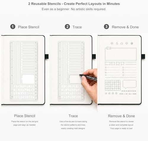 &And Per Se Dotted Notebook with Pen, 176 Numbered Dotted Pages, A5 Hardcover, Journal Stencils & Fineliner Pen for Beginners Women Men (Green)
