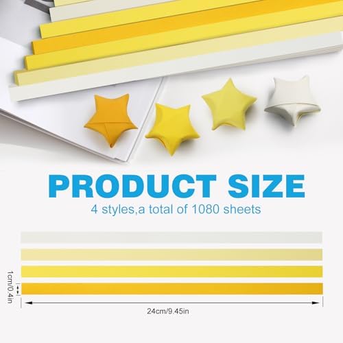 FoDau770 Solid Color Star Paper Strips - 1080 Sheet, Yellow Series