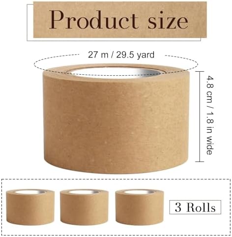 3 Pack Brown Packing Tape,Water Activated Tape Brown Paper Tape for Shipping, Storage, Crafts(48 mm x 88.5 Yard)
