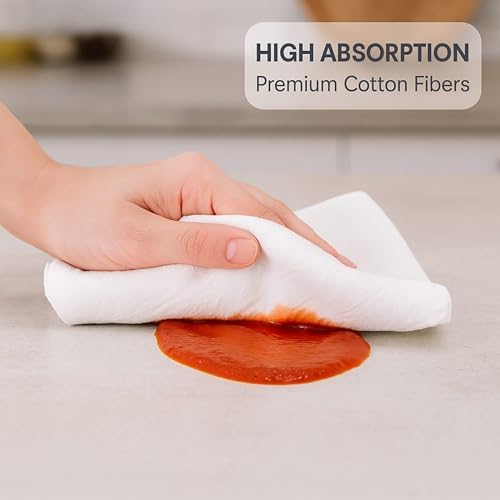Flour Sack Dish Cloths 13x13 – 100% Cotton, Lint-Free & Highly Absorbent Kitchen Dishcloths (4 Pack), Quick-Dry Dish Towels for Washing Dishes, Cleaning, Polishing & Household Tasks, White