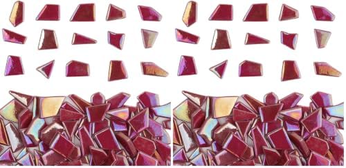 Youway Style Iridescent Glass Mosaic Tiles for Crafts Bulk,200g Red Broken Mosaic Glass Pieces for Garden Crafts Kits,DIY Mosaic Art Decor (Pack of 2)