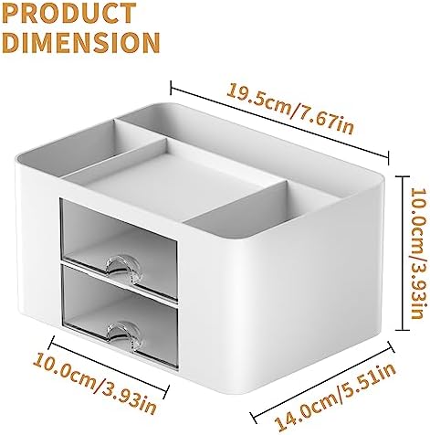 Marbrasse Pen Organizer with 2 Drawer, Multi-Functional Pencil Holder for Desk, Desk Organizers and Accessories with 5 Compartments + Drawer for Office Art Supplies (White)