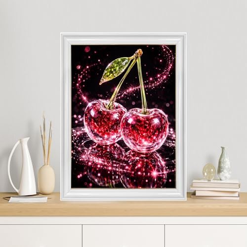 TYPUSOK Cherry Diamond Art Kits for Adults,Round Full Drill 5D Diamond Painting Kits for Beginners,Cherry DIY Diamond Dots Pictures Gem Art Kit,Home Wall Decor 12x16in