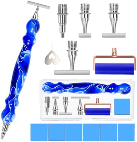 Praise V Do Thin Version Stainless Steel Diamond Painting Art Drilling Pen Kit with Screw Silver Metal Tips Nib Placer Roller Tool Accessories, Ergonomic Diamond Art Pen for 5D Diamond Paint Bead Dot