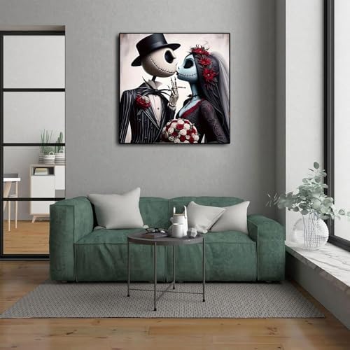AIBOERL Diamond Art Kits for Adults,Halloween Diamond Painting Wall Decor | Round Drill Jack and Sally Diamond Painting for Beginners DIY Rhinestone 5D Diamond dots(Gemstone Craft)Wall Art Gift 14x14IN