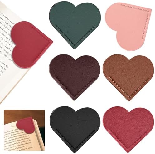6 Pcs Leather Heart Bookmarks, Page Corner Bookmarks for Women