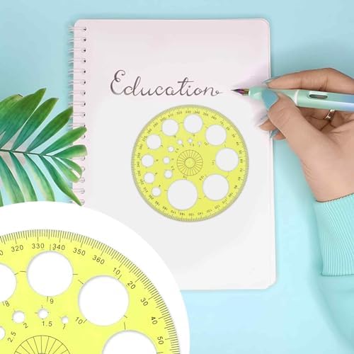 Circle Template 360° Protractor Round Stencil, Plastic Circle Ruler for Drawing, Circle Stencil Measuring Tools for Building Formwork Office School Supplies, yellow, 583308_2_FXvtRLSKG