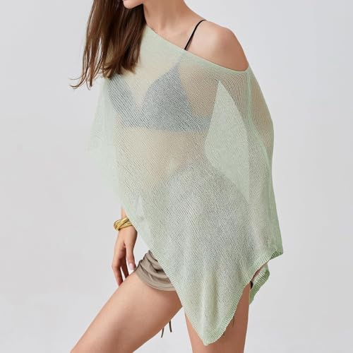 Women Sheer Poncho Top Knit Crochet Irregular Shrug Bolero Shawl Lightweight See Through Beach Cover Up