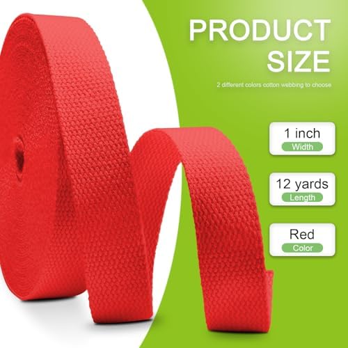 Cotton Webbing 1 Inch 12 Yards Red Cotton Webbing Straps for Bags Handles, 1 Inch Weave Webbing for Cloth Tote Bag Straps Making,Cloth Belt, DIY Crafts Decoration