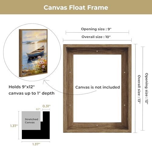 Venusmiles Canvas Frame 9x12 Frame for Canvas Painting Floating for 1" Deep, Floater for Canvas Artist Panel Oil Painting Wall Art Décor, Vertical or Horizontal Picture Wall Decor, Natural