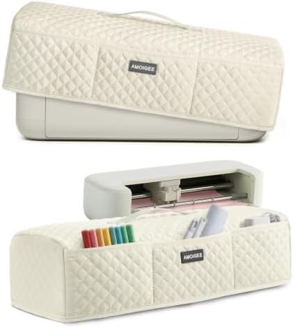 AMOIGEE Dust Cover for Latest Cutting Machine Cricutt Explore 5, Quilted Protective Cover with Storage Pockets for Cutting Machine, Floral Fabric Anti-Dust Cover for Craft Machine Organizer