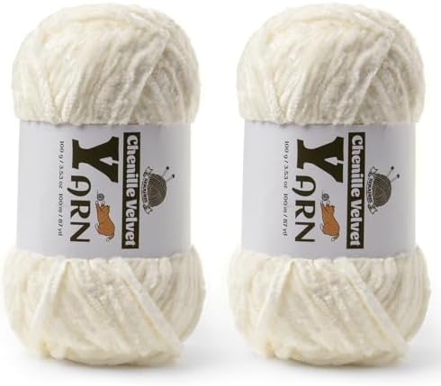 Chenille Crochet White Yarn 2 Pack