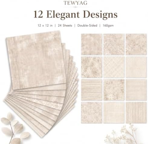Vintage Scrapbook Paper Double Sided 12x12 Distressed Neutral 24 Sheets