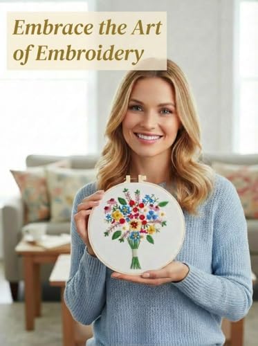 CornerLife 4 Pack Embroidery Kit for Beginners Adults, Hand Embroidery Kits with Pre-Stamped Floral Patterns and Instructions, Adjustable Hoop, Needlepoint Starter Kit DIY Art Crafts Gift (Flower A)