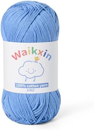 100% Cotton Yarn for Crocheting,Baby Yarn for Crocheting Soft,5 Ply Milk Cotton Yarn,#2 Sport Weight Cotton Yarn,3.52oz/262.4yds Amigurumi Yarn for Puzzle,Clothes&DIY Crafts.(Azure)