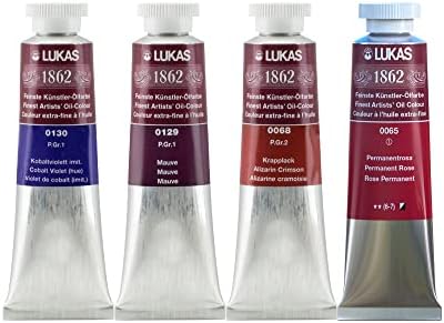 Lukas 1862 Professional Artist Oil Paint - Crimson/Rose/Purple, 37 mL - Set of 4 - Outstanding Lightfastness, Non-Yellowing, with Beeswax for Buttery Texture, Consistent Hue for Professional Artists