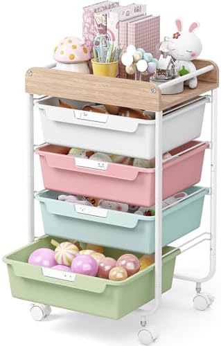 SYKIARIOL Rolling Storage Utility Cart with 4 Drawers,Art Cart,Colorful
