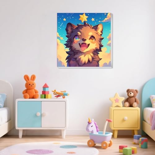 XTCIXAL Paint by Numbers Kit for Kids with Frame, Wolf, 8X8 inch