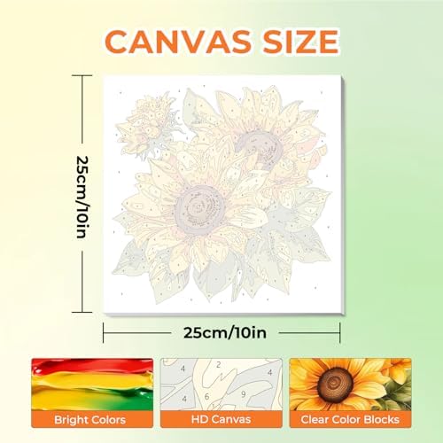 Amaieuin Sunflowers Paint by Numbers for Adults Beginners,Paint by Numbers Frame with Easel Flowers,DIY Number Painting for Adults for Home Wall Art Decor 10x10in