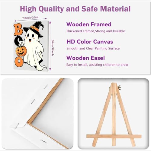 2 Pack Halloween Paint by Numbers Kit for Kids with Frame & Easel 8x12 Inch
