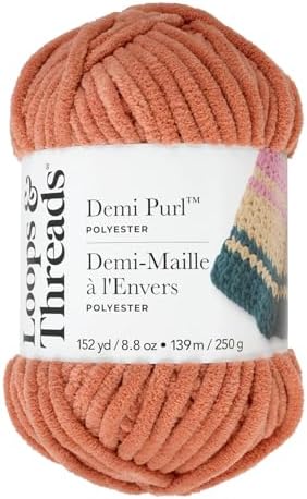 Loops & Threads Demi Purl Yarn – Super Bulky 100% Polyester, Soft Plush Chenille Yarn for Knitting & Crochet, Ideal for Blankets, Hats, Scarves & Crafts, Cork