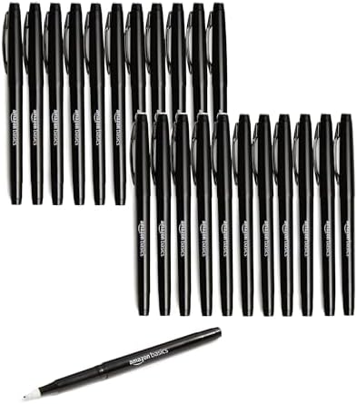 Amazon Basics Felt Tip Marker Pens, Black, Smooth Writing, for Writing, Drawing, Journaling and Note Taking, 24-Pack