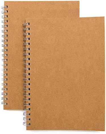 Soft Cover Spiral Notebook Journal 2-Pack, Blank Sketch Book Pad, Wirebound Memo Notepads Diary Notebook Planner with Unlined Paper, 100 Pages/ 50 Sheets, 7.5 inch x 5.1 inch (Brown)
