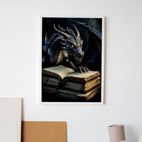 MBNTJHT DIY Dragon Diamond Painting Kits for Adults,5D Full Round Drill Diamond Art Kits for Adults Beginners,Black Dragon and Books Painting by Diamonds Kit Crafts for Home Decor Gifts 12X16 Inch.