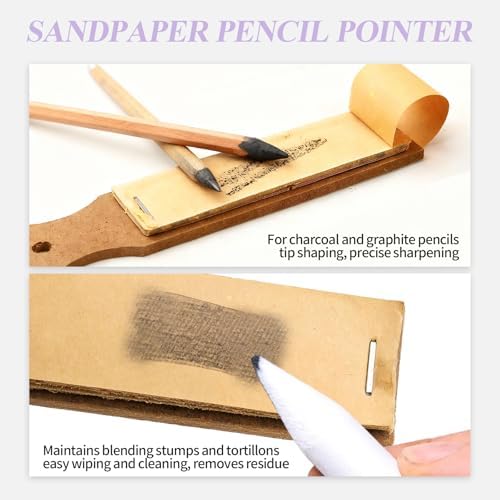 15 PCS Blending Stumps and Blending Sponge Pens with Sandpaper Pencil Sharpener, Tortillions Blending Sticks for Shading Complete, Blending Pencils for Student Artist Charcoal Sketch Drawing Tools