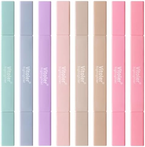 Vitoler Highlighters, Assorted Colors, 8 Pack Dual Tip Pastel Highlighters